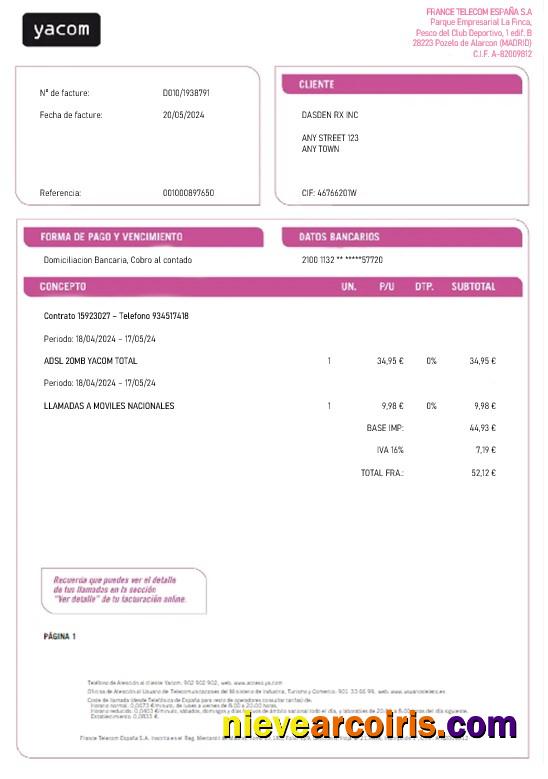 Spain Yacom business utility bill